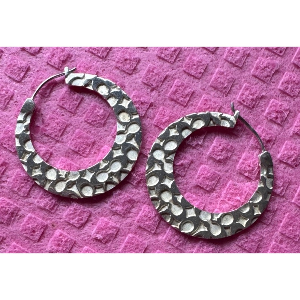 Vintage Coach 925 Sterling Silver Signature Logo Hoop Earrings Y2K